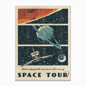 Space Tour — Vintage space poster, retro space art, propaganda poster, retrofuturism, retro sci-fi Canvas Print