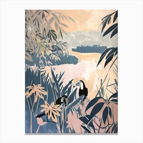 Toucans Pastels Jungle Illustration 4 Canvas Print