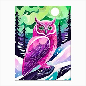 Pink Owl Snowy Landscape Painting (97) Canvas Print