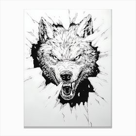 Angry Wolf Watching from Wall Hole 9 Canvas Print