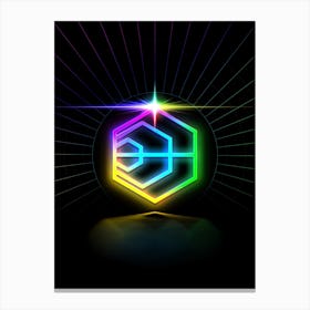 Neon Geometric Glyph in Candy Blue and Pink with Rainbow Sparkle on Black n.0134 Canvas Print