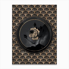 Shadowy Vintage Cabbage Rose Botanical in Black and Gold n.0043 Canvas Print