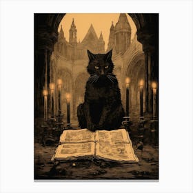 Spooky Sepia & Black Cat With Candles Canvas Print