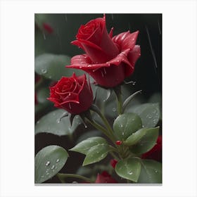 Red Roses At Rainy With Water Droplets Vertical Composition 1 Canvas Print