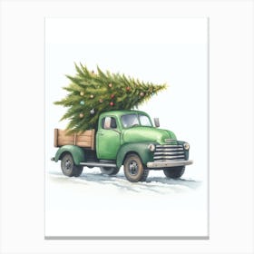 Green Truck And Christmas Tree Canvas Print