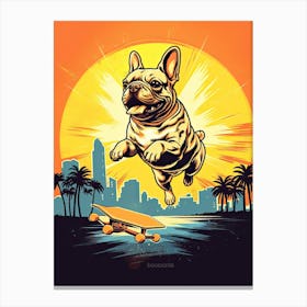 French Bulldog Dog Skateboarding Illustration 2 Canvas Print