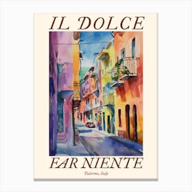 Il Dolce Far Niente Palermo, Italy Watercolour Streets 3 Poster Canvas Print