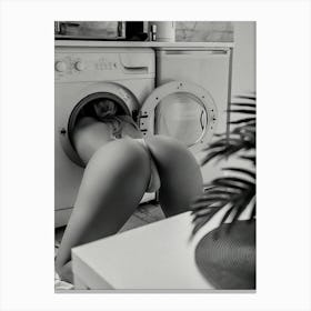 Woman In Washing Machine Black And White Feminist Canvas Print