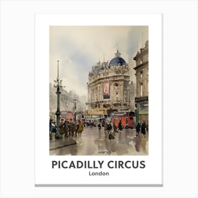 Piccadilly Circus, London 8 Watercolour Travel Poster Canvas Print