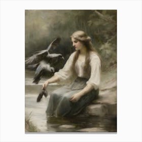 Girl Feeding Crows  Canvas Print