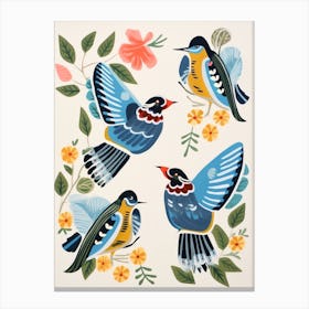 Folk Style Bird Painting Blue Jay 3 Canvas Print
