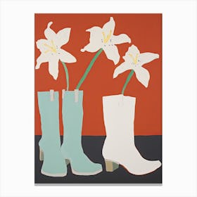 A Painting Of Cowboy Boots With White Flowers, Pop Art Style 14 Canvas Print