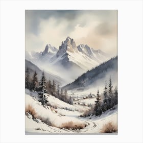 Vintage Muted Winter Mountain Landscape (18) Canvas Print