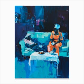 Two Women Sitting On A Couch Canvas Print