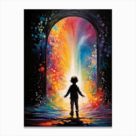 Silhouette Of A Whimsical Child Figure Stepping Through A Polychrome Portal In A Fantastical Setting (1) Canvas Print