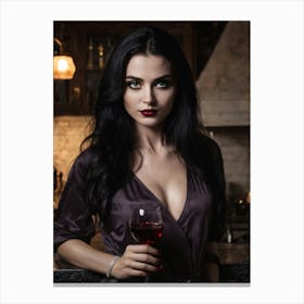 Vampire Woman Holding A Glass Of Wine Canvas Print