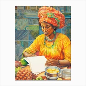 Afro Cooking Pencil Drawing Patchwork 2 Canvas Print