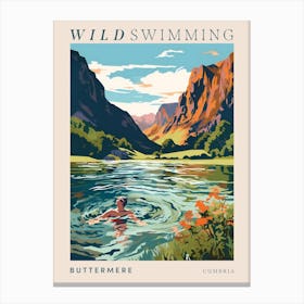 Wild Swimming At Buttermere Cumbria 4 Poster Canvas Print