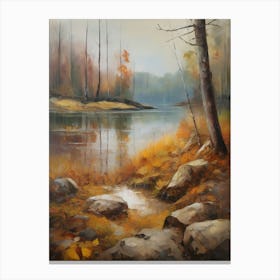 Autumn Lake,Forest Lake, Vintage Oil Painting, Farmhouse Wall Decorations, Antique Landscape, Vintage Landscape Oil Painting.8 6 Canvas Print