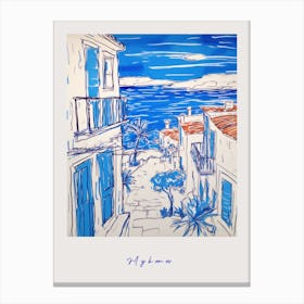 Mykonos Greece 2 Mediterranean Blue Drawing Poster Canvas Print