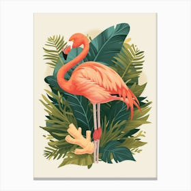 American Flamingo And Ginger Plants Minimalist Illustration 3 Canvas Print