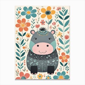 Floral Baby Hippo Nursery Illustration (55) Canvas Print