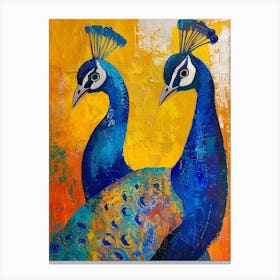 Two Peacocks Colourful Painting 4 Canvas Print