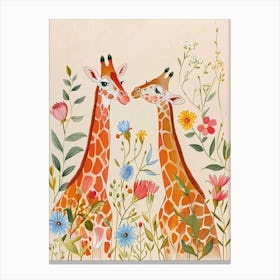 Folksy Floral Animal Drawing Giraffe 4 Canvas Print
