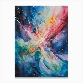 Abstract Watercolor Of A Vivid Pink Nebula With An Explosion At Its Core Galaxies Unfurling In The (3) 2 Canvas Print