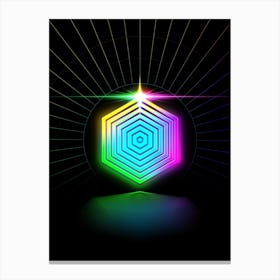 Neon Geometric Glyph in Candy Blue and Pink with Rainbow Sparkle on Black n.0033 Canvas Print