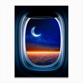 Airplane window with Moon, porthole #1 Canvas Print