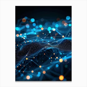 Abstract Net With Glowing Geometric Dots And Grid Waves Connecting Polygons In A Futuristic Infogra (1) Canvas Print