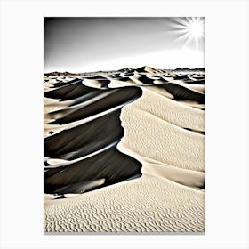 Sand Dunes In The Desert, black and white art Canvas Print