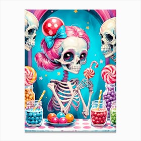 Cute Skeleton Candy Halloween Painting (12) Canvas Print
