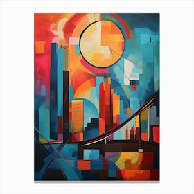 New York City II, Avant Garde Modern Abstract Vibrant Painting in Cubism Style Canvas Print