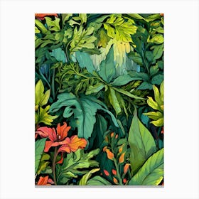 Seamless Pattern With Tropical Plants And Flowers Canvas Print