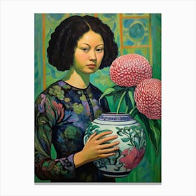 Woman With Globe Amaranth Canvas Print
