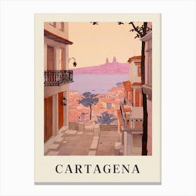 Cartagena Spain 5 Vintage Pink Travel Illustration Poster Canvas Print