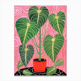 Pink And Red Plant Illustration Monstera Mint 2 Canvas Print