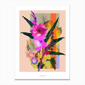 Gladiolus 2 Neon Flower Collage Poster Canvas Print