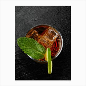 Rum cocktail with cola and mint — Food kitchen poster/blackboard, photo art Canvas Print