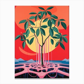 Pink And Red Plant Illustration Rubber Tree 4 Canvas Print