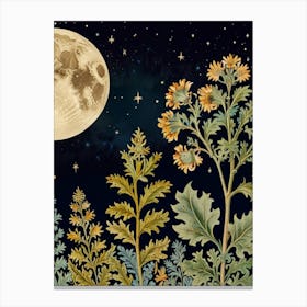 Moon And Sunflowers Style William Morris Canvas Print