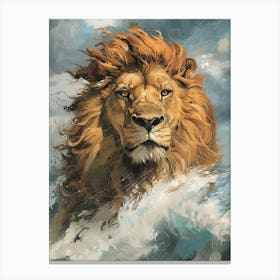 Barbary Lion Facing A Storm Illustration 4 Canvas Print