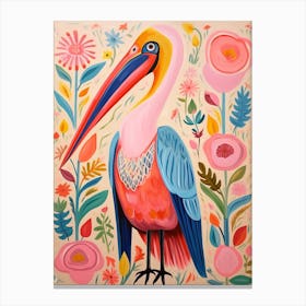 Pink Scandi Pelican 3 Canvas Print