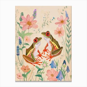 Folksy Floral Animal Drawing Frog Canvas Print