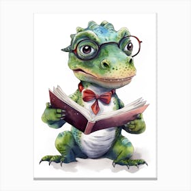 Smart Baby T Rex Dinosaur Wearing Glasses Watercolour Illustration 1 Canvas Print