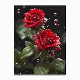 Red Roses At Rainy With Water Droplets Vertical Composition 20 Canvas Print