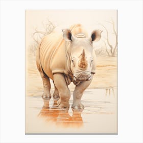 Rhino In A Puddle Canvas Print