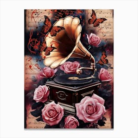 Gramophone And Roses Canvas Print